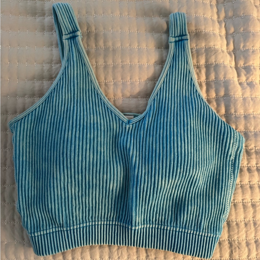 Zenana Outfitters Teal Ribbed Crop Top